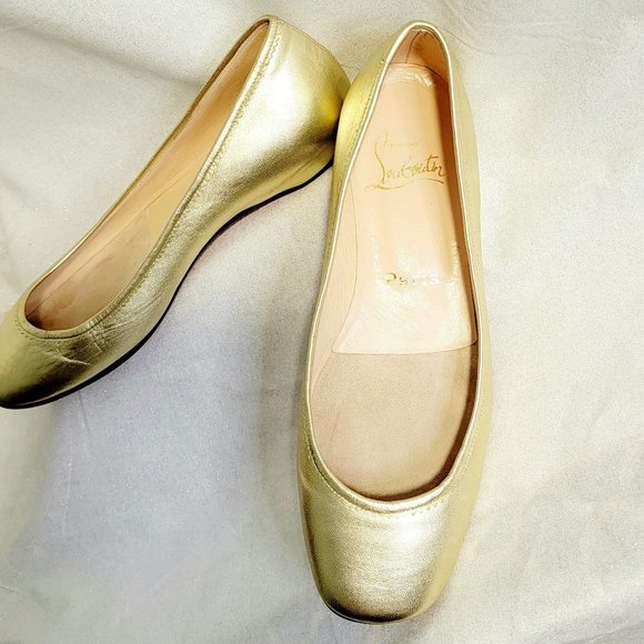 Christian LOUBOUTIN Gold Leather Ballet Style Flats 36 - Picture 4 of 8